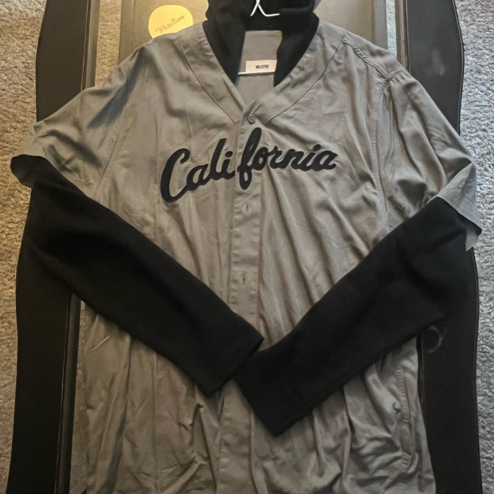 Hollister California Gray and Black Jersey Shirt with Hood XL